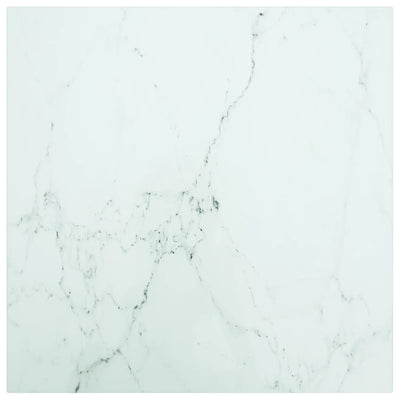 Dealsmate  Table Top White 50x50 cm 6 mm Tempered Glass with Marble Design