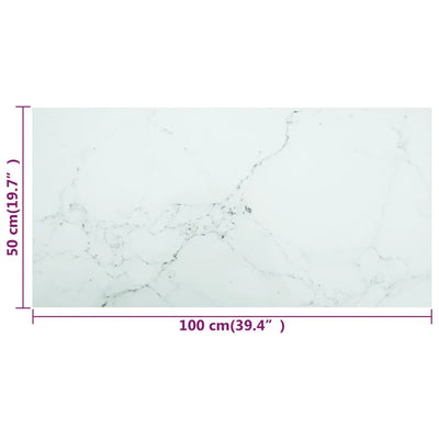Dealsmate  Table Top White 100x50 cm 6mm Tempered Glass with Marble Design