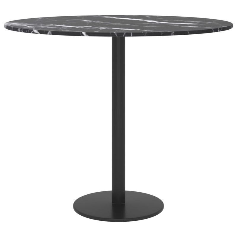 Dealsmate  Table Top Black Ø50x0.8 cm Tempered Glass with Marble Design