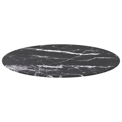 Dealsmate  Table Top Black Ø70x0.8 cm Tempered Glass with Marble Design