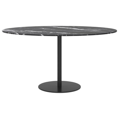 Dealsmate  Table Top Black Ø80x1 cm Tempered Glass with Marble Design