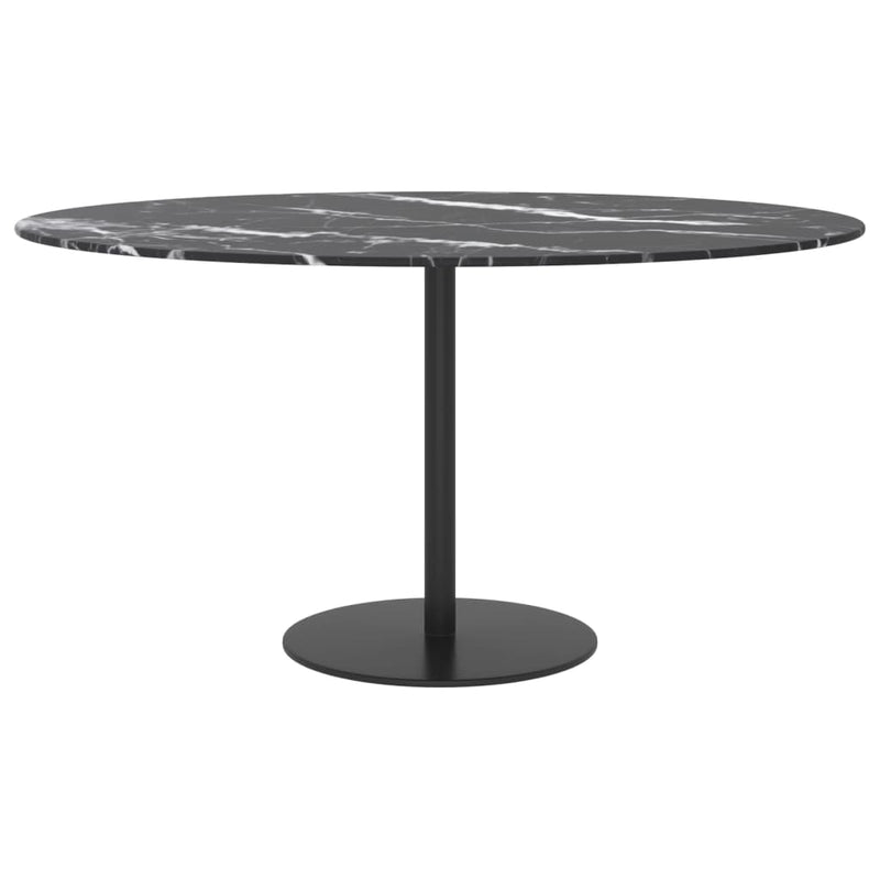 Dealsmate  Table Top Black Ø80x1 cm Tempered Glass with Marble Design