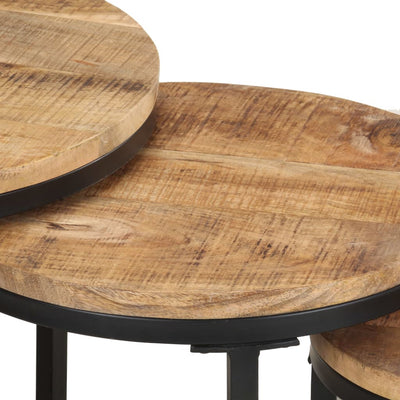 Dealsmate  Side Tables 3 pcs Rough Mango Wood