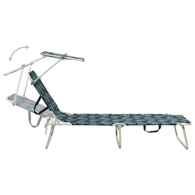 Dealsmate  Folding Sun Lounger with Canopy Steel Leaves Print