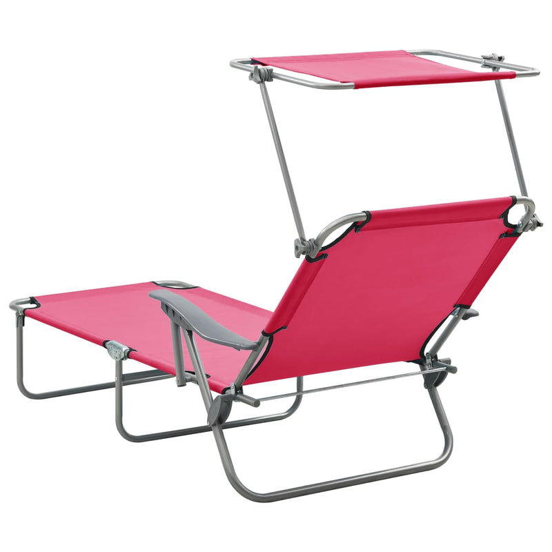 Dealsmate  Sun Lounger with Canopy Steel Pink