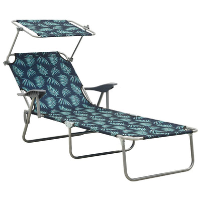 Dealsmate  Sun Lounger with Canopy Steel Leaf Print