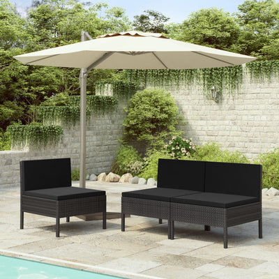 Dealsmate  Garden Chairs 3 pcs with Cushions Poly Rattan Black