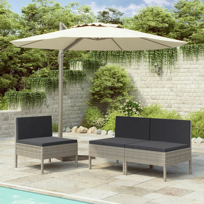 Dealsmate  Garden Chairs 3 pcs with Cushions Poly Rattan Grey
