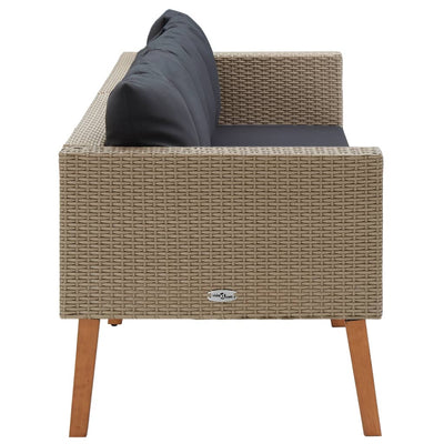 Dealsmate  3-Seater Garden Sofa with Cushions Poly Rattan Beige