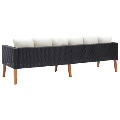 Dealsmate  3-Seater Garden Sofa with Cushions Poly Rattan Black