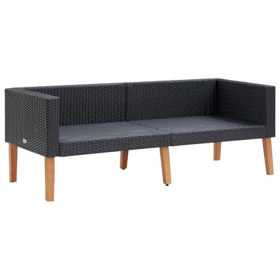 Dealsmate  2-Seater Garden Sofa with Cushions Poly Rattan Black