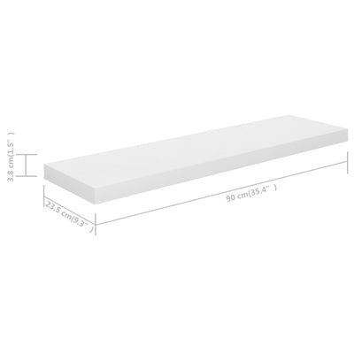 Dealsmate  Floating Wall Shelves 2 pcs High Gloss White 90x23.5x3.8 cm MDF