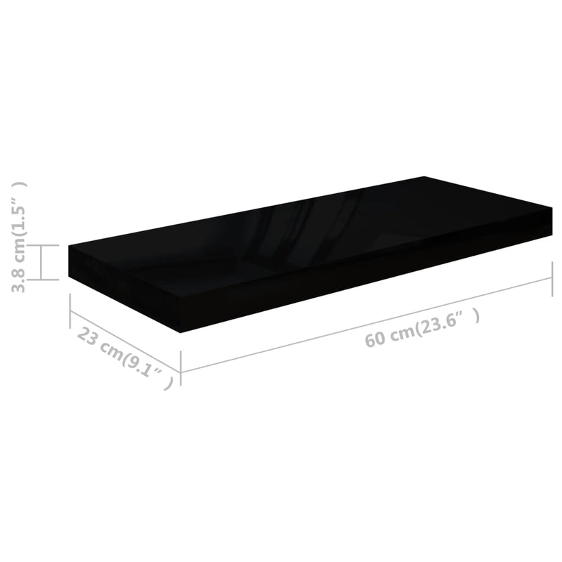 Dealsmate  Floating Wall Shelves 2 pcs High Gloss Black 60x23.5x3.8 cm MDF