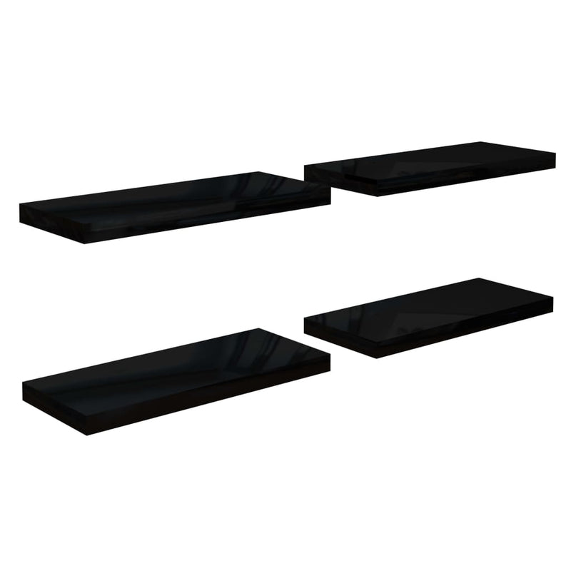 Dealsmate  Floating Wall Shelves 4 pcs High Gloss Black 60x23.5x3.8 cm MDF