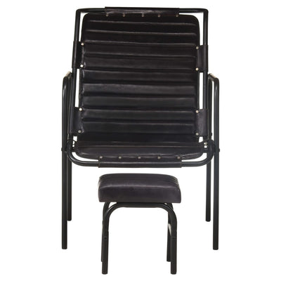 Dealsmate  Relaxing Armchair with a Footrest Black Real Leather