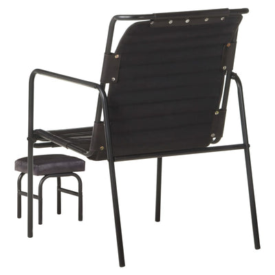 Dealsmate  Relaxing Armchair with a Footrest Black Real Leather