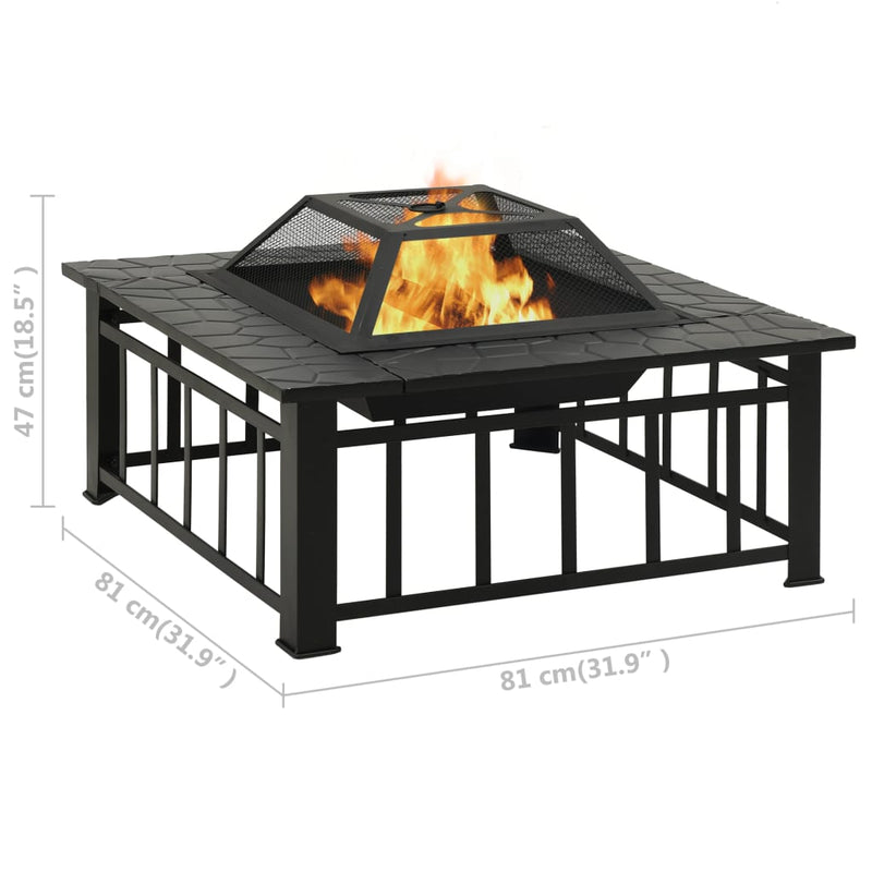 Dealsmate  Garden Fire Pit with Poker 81x81x47 cm XXL Steel