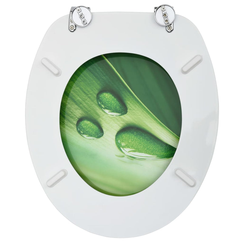 Dealsmate  WC Toilet Seats with Lid 2 pcs MDF Green Water Drop Design