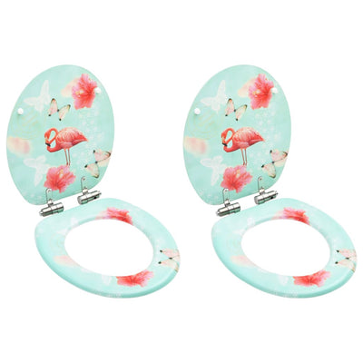 Dealsmate  WC Toilet Seats with Soft Close Lid 2 pcs MDF Flamingo Design