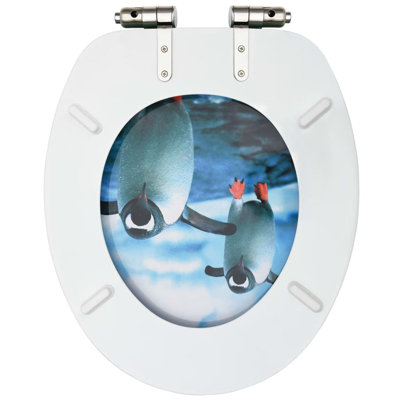 Dealsmate  WC Toilet Seats with Soft Close Lid 2 pcs MDF Penguin Design