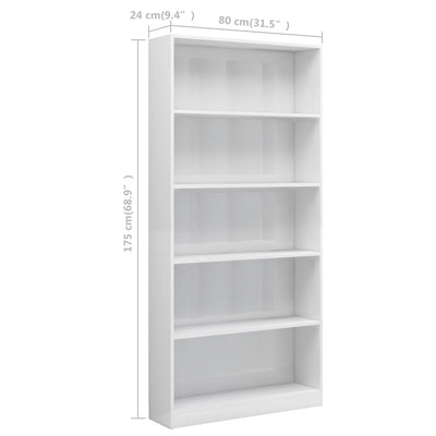 Dealsmate  5-Tier Book Cabinet High Gloss White 80x24x175 cm Engineered Wood