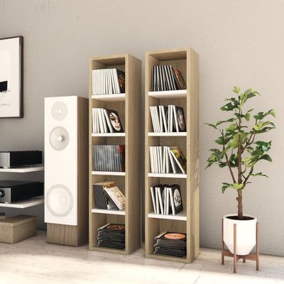Dealsmate  CD Cabinets 2 pcs White and Sonoma Oak 21x16x93.5 cm Engineered Wood