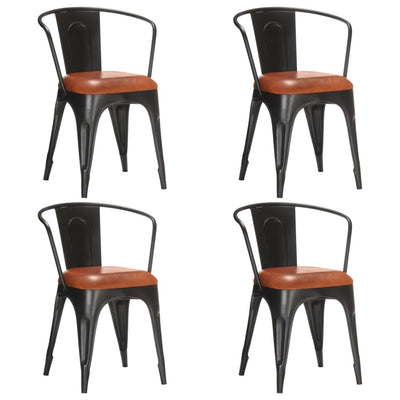 Dealsmate  Dining Chairs 4 pcs Brown Real Leather