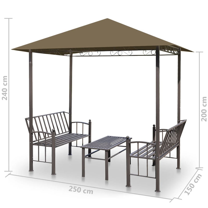 Dealsmate  Garden Pavilion with Table and Benches 2.5x1.5x2.4 m Taupe 180 g/m²