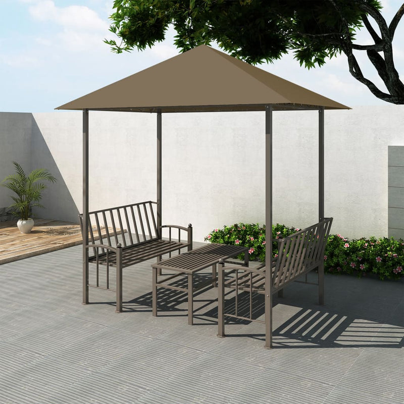 Dealsmate  Garden Pavilion with Table and Benches 2.5x1.5x2.4 m Taupe 180 g/m²