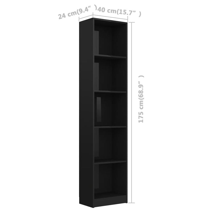 Dealsmate  5-Tier Book Cabinet High Gloss Black 40x24x175 cm Engineered Wood