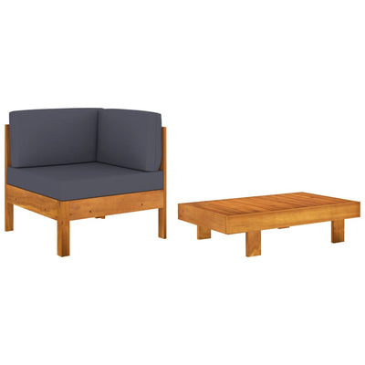 Dealsmate  2 Piece Garden Lounge Set with Dark Grey Cushions Acacia Wood
