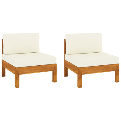 Dealsmate  Middle Sofas 2 pcs with Cream White Cushions Solid Acacia Wood