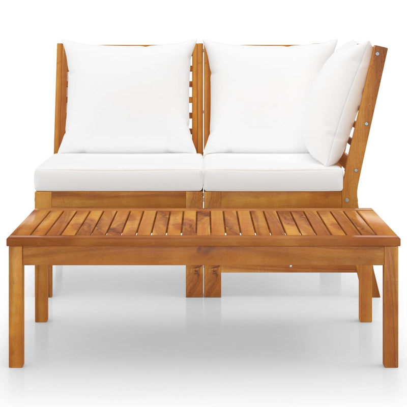 Dealsmate  3 Piece Garden Lounge Set with Cream Cushion Solid Acacia Wood