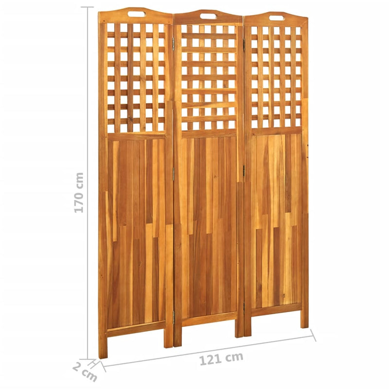 Dealsmate  3-Panel Room Divider 121x2x170 cm Solid Acacia Wood