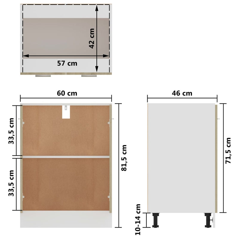 Dealsmate  Bottom Cabinet Sonoma Oak 60x46x81.5 cm Engineered Wood