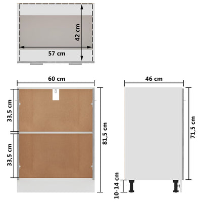 Dealsmate  Bottom Cabinet Concrete Grey 60x46x81.5 cm Engineered Wood