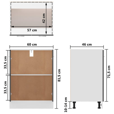 Dealsmate  Bottom Cabinet High Gloss Grey 60x46x81.5 cm Chipboard
