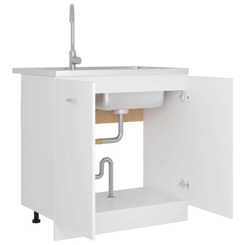 Dealsmate  Sink Bottom Cabinet White 80x46x81.5 cm Engineered Wood