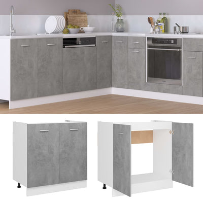 Dealsmate  Sink Bottom Cabinet Concrete Grey 80x46x81.5 cm Engineered Wood