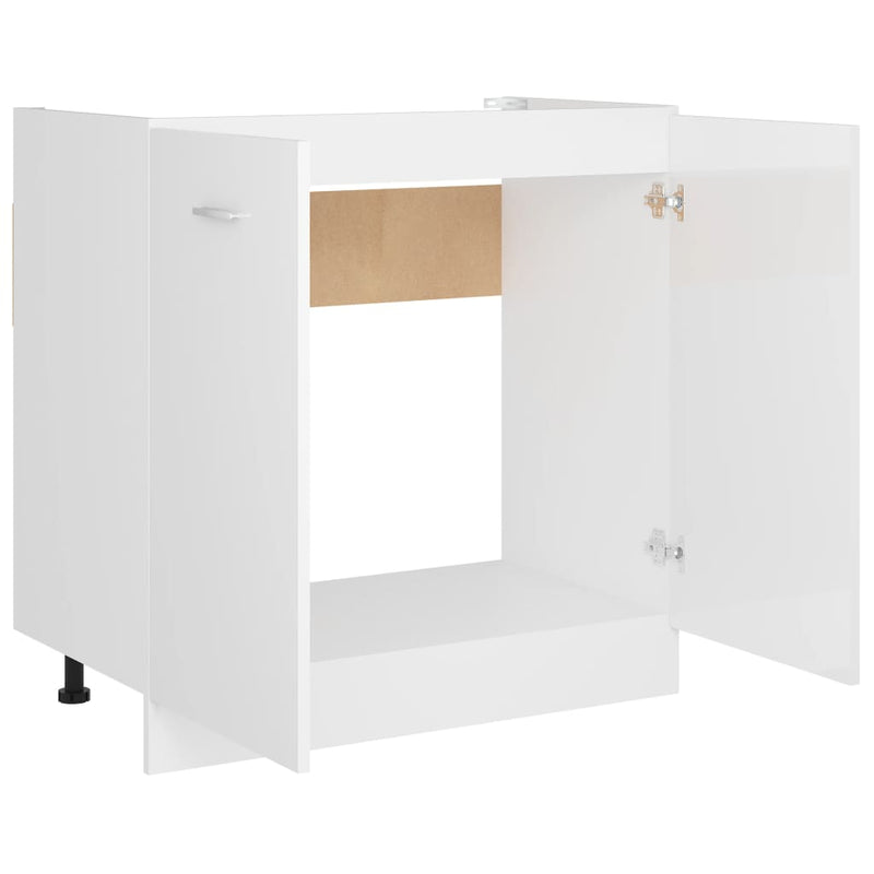 Dealsmate  Sink Bottom Cabinet High Gloss White 80x46x81.5 cm Engineered Wood