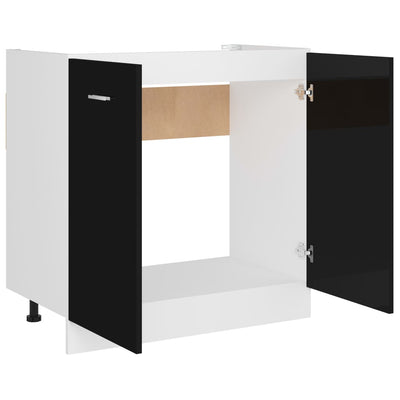 Dealsmate  Sink Bottom Cabinet High Gloss Black 80x46x81.5 cm Engineered Wood