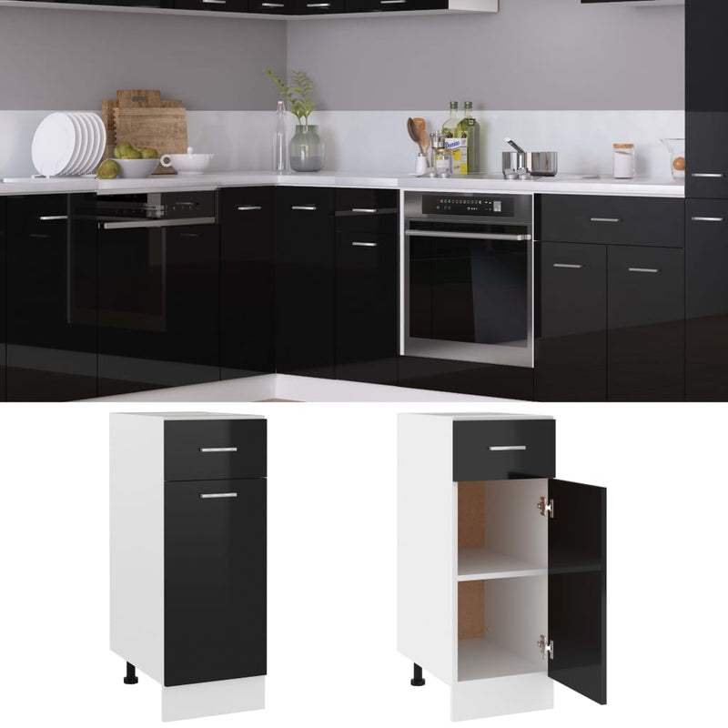 Dealsmate  Drawer Bottom Cabinet High Gloss Black 30x46x81.5 cm Engineered Wood