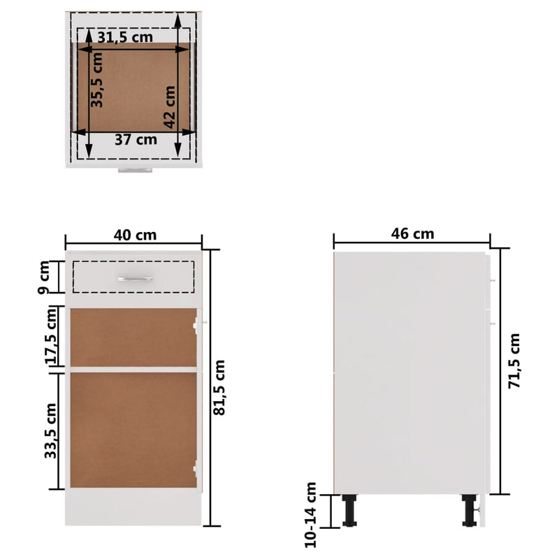 Dealsmate  Drawer Bottom Cabinet White 40x46x81.5 cm Engineered Wood