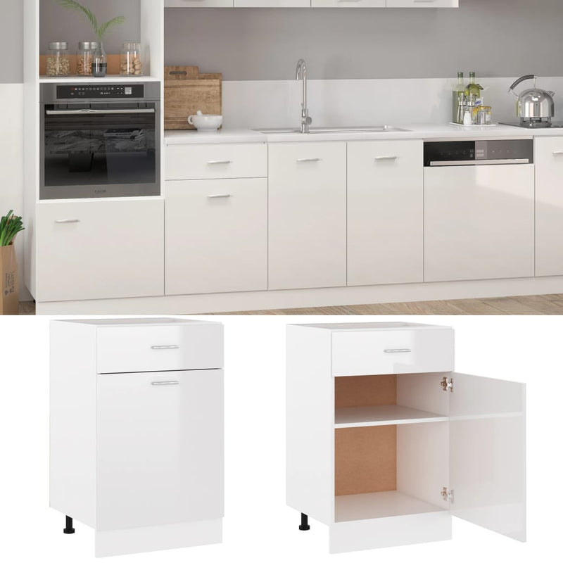 Dealsmate  Drawer Bottom Cabinet High Gloss White 50x46x81.5 cm Engineered Wood