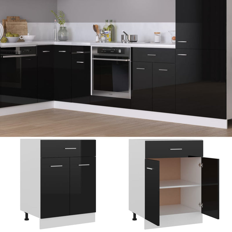 Dealsmate  Drawer Bottom Cabinet High Gloss Black 60x46x81.5 cm Engineered Wood