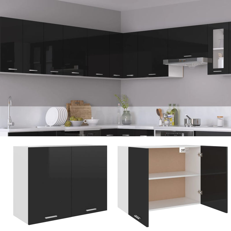 Dealsmate  Hanging Cabinet High Gloss Black 80x31x60 cm Engineered Wood