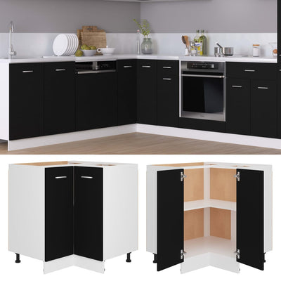 Dealsmate  Corner Bottom Cabinet Black 75.5x75.5x81.5 cm Engineered Wood