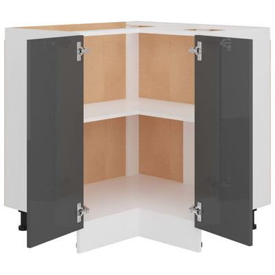 Dealsmate  Corner Bottom Cabinet High Gloss Grey 75.5x75.5x80.5 cm Engineered Wood