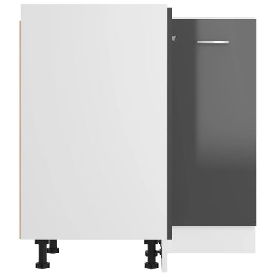 Dealsmate  Corner Bottom Cabinet High Gloss Grey 75.5x75.5x80.5 cm Engineered Wood