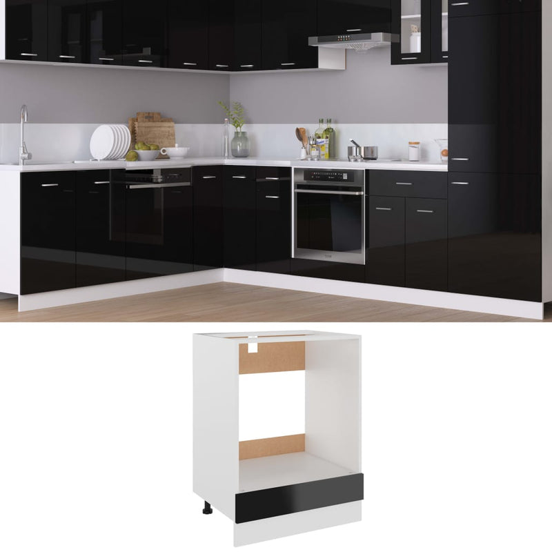 Dealsmate  Oven Cabinet High Gloss Black 60x46x81.5 cm Engineered Wood